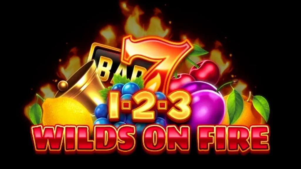 Tampilan visual mesin slot 1-2-3 Wilds on Fire dengan simbol buah klasik dan efek api