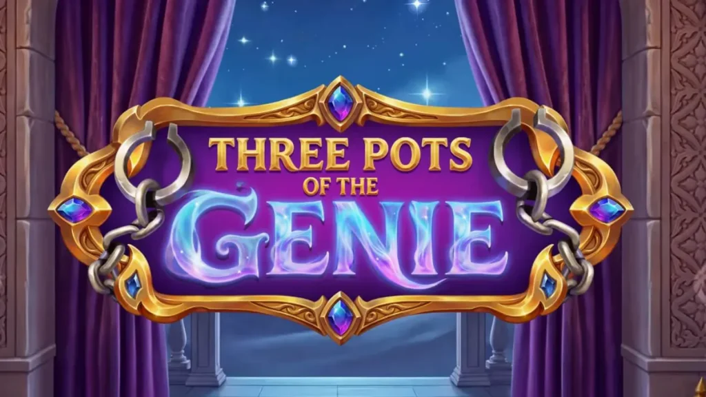 Tampilan visual slot Three Pots of the Genie dengan nuansa gurun dan lampu ajaib