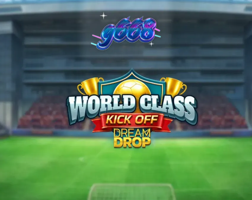 Tampilan visual retro dari slot World Class Kick Off Dream Drop dengan elemen stadion klasik.